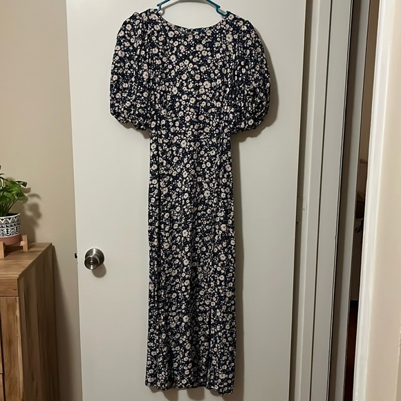 Beautiful Floral Dress with Bubble Sleeves, Slit and Open Back - Picture 1 of 5